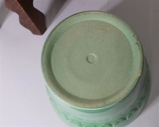 Bottom of Large Red Wing Pottery Planter in Green, 9 5/8" tall, 10 1/2"  wide