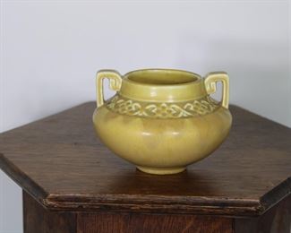 Rookwood Pottery two handled vase # 1807 in mottled yellow glaze, 4" tall, production date 1929