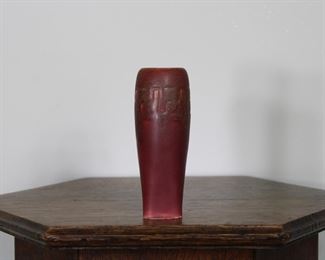 13.  Rookwood Pottery vase # 821 F in red glaze with undertones of green, 5 1/8"" tall, production date 1906