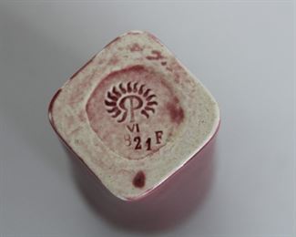 13.   Another view of Rookwood Pottery vase # 821 F in red glaze with undertones of green, 5 1/8"" tall, production date 1906