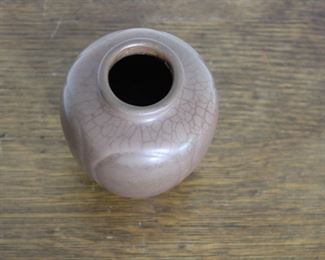 14.    Another view of Hampshire Pottery vase # 110, 4 1/2" tall, brown glaze