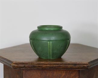 16.   Another view of Hampshire Pottery vase # 146, 3 1/2" tall, matte green glaze, nick on base