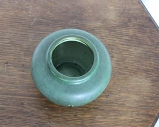 16.   Another view of Hampshire Pottery vase # 146, 3 1/2" tall, matte green glaze, nick on base