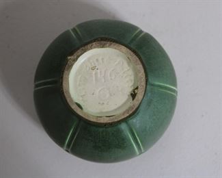 16.   Another view of Hampshire Pottery vase # 146, 3 1/2" tall, matte green glaze, nick on base
