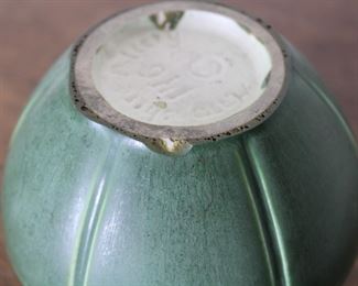16.   Another view of Hampshire Pottery vase # 146, 3 1/2" tall, matte green glaze, nick on base