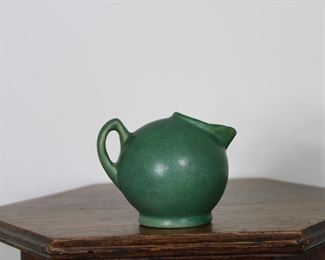 Another view of Green glaze Arts and Crafts style pottery cream pitcher