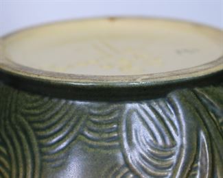 Another view of Roseville Pottery Zephyr Lily cookie jar base with Freesia patterned lid