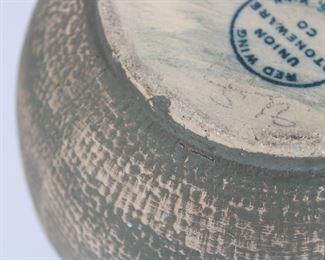 Base rim of Red Wing Union Stoneware acorn and oak leaf Brushware jardiniere, 7" tall