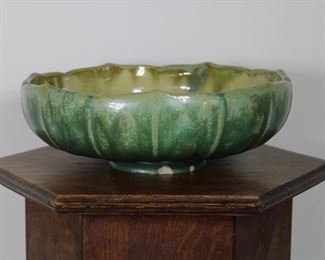 Large Fulper Pottery bowl, 11 1/2" across.  Nicks and chips around foot rim
