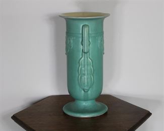 Another view of Gorgeous Art Deco period large Rum Rill by Red Wing vase, 11" tall
