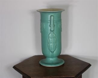 Another view of Gorgeous Art Deco period large Rum Rill by Red Wing vase, 11" tall