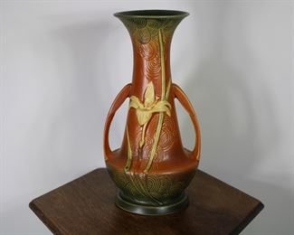 Tall Roseville Zephyr Lily double handled vase