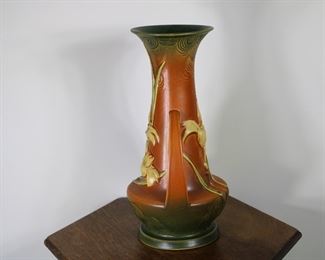 Another view of the tall Roseville Zephyr Lily double handled vase