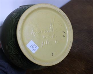 Base view of the tall Roseville Zephyr Lily double handled vase