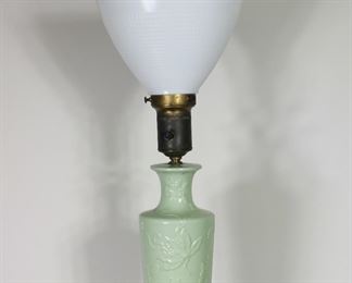 c. 1940's celadon glazed table lamp shown without shade