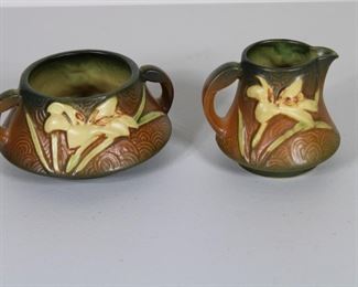 Roseville Pottery Zephyr Lily sugar and creamer # 7-S and # 7-C