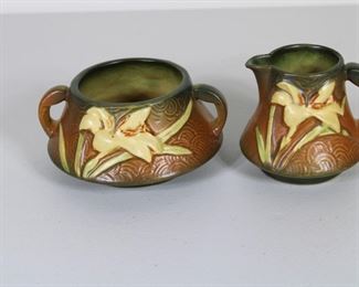 Roseville Pottery Zephyr Lily sugar and creamer # 7-S and # 7-C