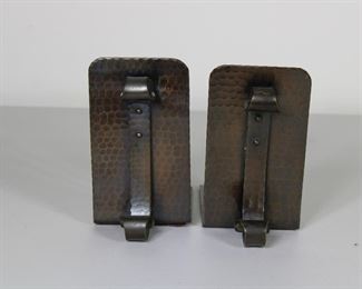 Roycroft single strap hammered copper bookends