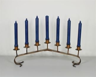 26.  Erhard Glander hammered copper candelabra, signed.  Excellent patina.  20″w x 7.25″h x 4.75″d