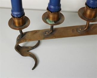 26.  Erhard Glander hammered copper candelabra, signed.  Excellent patina.  20″w x 7.25″h x 4.75″d