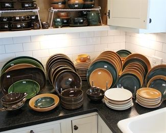 Russel Wright Casual China by Iroquois in the colors Ripe Apricot and Parsley Green and Russel Wright American Modern by Steubenville in the desirable Black Chutney