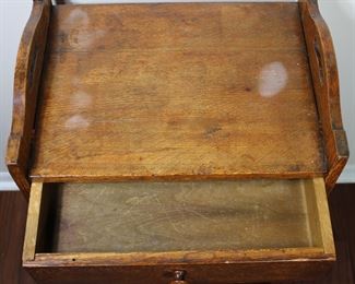 28. One drawer stand with book trough underneath, as shown in photos condition.  17 1/2" wide, 13" deep, and  31" tall
