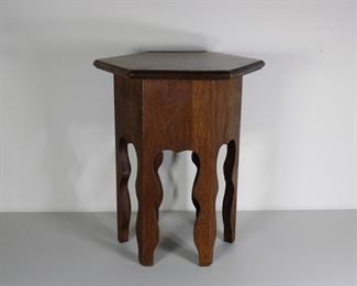 Moorish Oak Tabouret Table, 18 1/4” tall, 14” across
