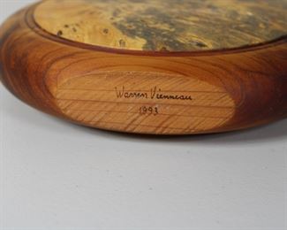 Signed Warren Vienneau handcrafted burl wood Ikebana vase. Signed and dated 1993