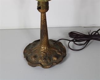 Small antique table lamp with antique glass shade