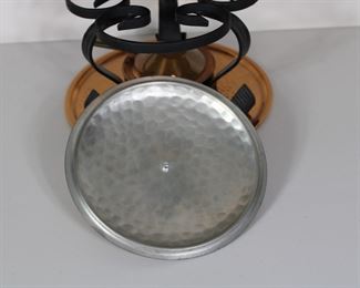 Hammered copper and wrought iron fondue pot, super clean inside and out, complete with tray, probably mid-century