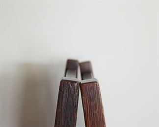 First Pair of Gustav Stickley H back chairs, 39 1/4" and 39 1/2" tall.  Slightly loose, can be used as they are but should be reglued if they will be used regularly.