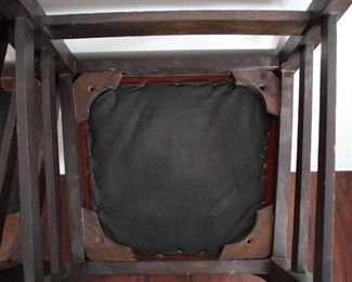 First Pair of Gustav Stickley H back chairs, 39 1/4" and 39 1/2" tall.  Slightly loose, can be used as they are but should be reglued if they will be used regularly.