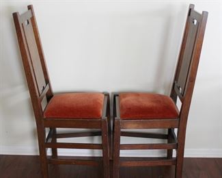 Second pair of Gustav Stickley H back dining chairs, 40 1/2" tall.  Slightly loose.