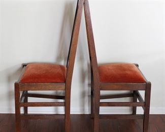 Second pair of Gustav Stickley H back dining chairs, 40 1/2" tall.  Slightly loose.