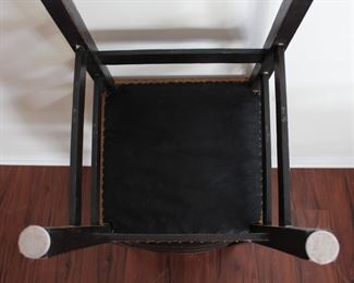 Arts and Crafts oak ladderback chair with leather seat, nice and tight, 34 1/2" tall