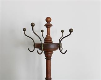 Fabulous antique oak hat and coat rack with revolving top, 74" tall