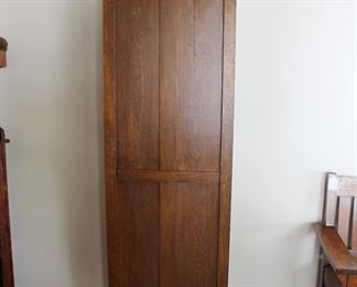 Mission Oak diminutive wardrobe, 75" tall, 22" across, 18" deep, back is fully finished, can be used free standing or as a room divider