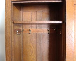 Mission Oak diminutive wardrobe, 75" tall, 22" across, 18" deep, back is fully finished, can be used free standing or as a room divider