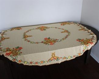 Vintage machine embroidered tablecloth