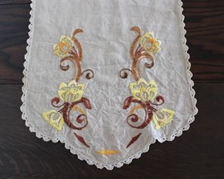 Detail on Arts and Crafts style hand embroidered table runner