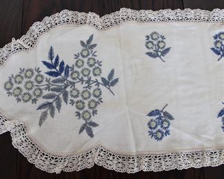 Detail on Arts and Crafts style hand embroidered table runner