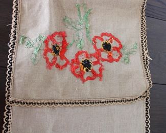 Detail on Arts and Crafts style hand embroidered table runner