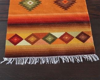 Vintage finely hand woven wool Mexican rug in excellent condition, 66" by 23"
