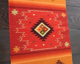 Vintage finely hand woven wool Mexican rug in excellent condition, 66" by 23"