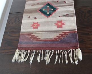 Vintage hand woven Mexican wool rug, 48" by 24"