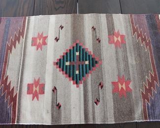 Vintage hand woven Mexican wool rug, 48" by 24"