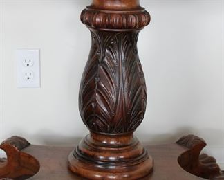 19th Century classical mahogany claw foot convertible console/wall to game table, with hidden storage area, 36" long, 18" deep when closed,  29" tall when open, 36" square when open