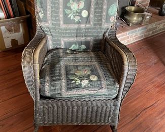 Antique willow wicker rocker in original finish, back is upholstered but only on the front side.