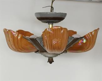 Antique Art Deco 5 light ceiling fixture with original glass shades