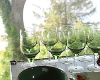 Vintage Sasaki Harmony Green Water Goblets